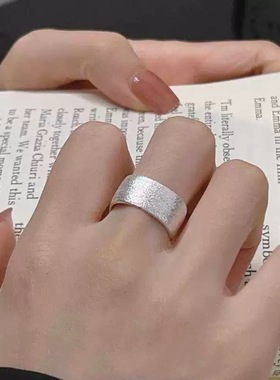 精致磨砂戒指女简约冷淡风气质优雅百搭S925镀银开口指环食指戒潮