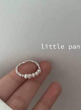 精致珍珠手作戒指女极简冷淡风叠戴S925银开口指环ins百搭食指戒