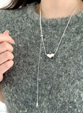 小巧精致爱心项链女几何抽拉可调节精致毛衣链ins风小众设计颈链