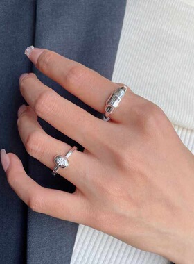 甜美简约豆豆星星戒指女几何镂空牛角包开口指环个性设计食指戒潮