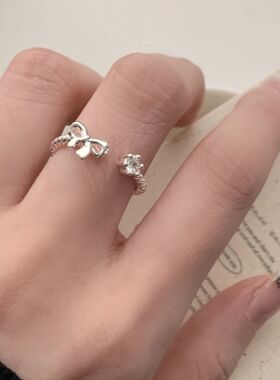 甜美蝴蝶结精致戒指女小巧时尚百搭叠戴气质开口指环ins风食指戒