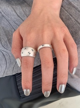 韩版字母雾面戒指女时尚百搭气质百搭叠戴开口指环小众设计食指戒