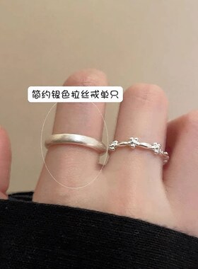 小花朵戒指女百搭叠戴甜酷时尚S925镀银开口指环ins风个性食指戒