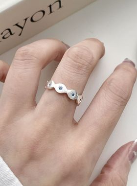 小众蓝色星芒戒指女简约时尚百搭气质叠戴开口指环网红ins食指戒