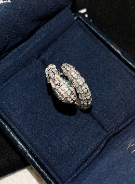 欧美S925镀银个性蛇形戒指女复古时尚夸张开口指环嘻哈朋克食指戒