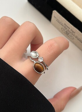 简约双层焦糖布丁网红戒指女ins风小众设计感百搭开口指环食指戒