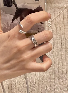 几何水滴戒指女复古时尚百搭气质个性S925镀银开口指环叠戴食指戒