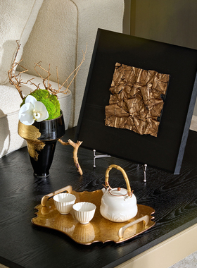 复古风边几黑色陶瓷花瓶咖啡摩卡壶老钱风家具摆件软装高级感小众