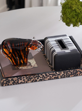 轻奢高端商场服装店休息区茶几托盘收纳玻璃可水养花器组合套装