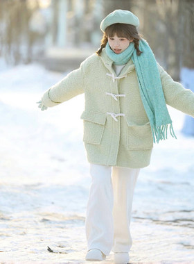 混羊毛尼女生纯色贝雷帽秋冬季