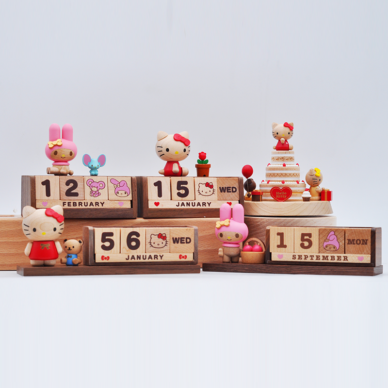 jeancard桌面日历摆件kitty猫木质万年历小孩女生日搬家可爱礼物 - 图2