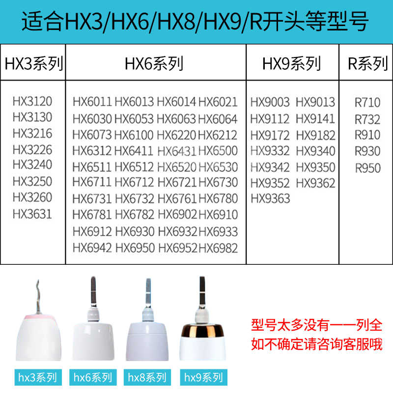 适配飞利浦HX6100电动牙刷头9382/6250/3215/6803/6801/6850/751V - 图0