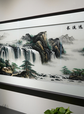 新中式风手工沙发背景墙刺绣画