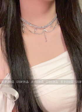 【银河雨夜】满钻爆闪流苏项链气质ins小众水滴多层锁骨礼服颈链