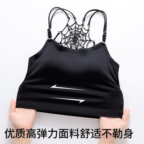 无钢圈蜘蛛美背心豹纹露背性感吊带上衣带胸垫辣妹设计感内衣 - 图1