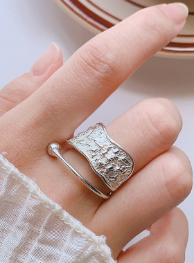 复古轻奢不规则开口银戒指可刻字