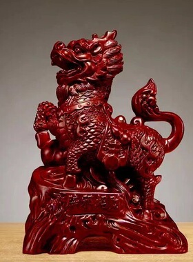 黑檀木雕麒麟摆件大号一对家居镇宅麒麟红木工艺风水礼物摆件招财
