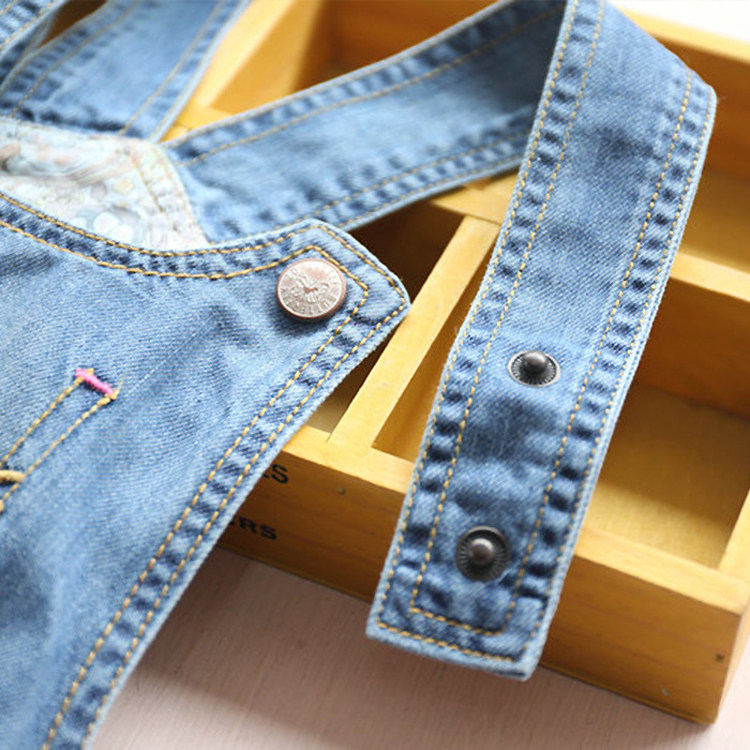 女童牛仔背带裙 2018春新款 儿童猫咪卡通连衣