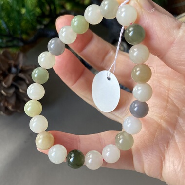 和田玉三彩多宝手串细腻釉洁手链4617特价清货色泽温润带证书