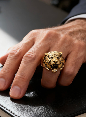 【爆款上新】金色霸气虎头戒指开口可调节精美百搭高档男戒