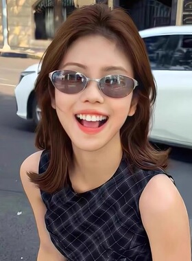方圆脸复古金属猫眼墨镜女高级感辣妹凹造型街拍太阳眼镜方圆脸