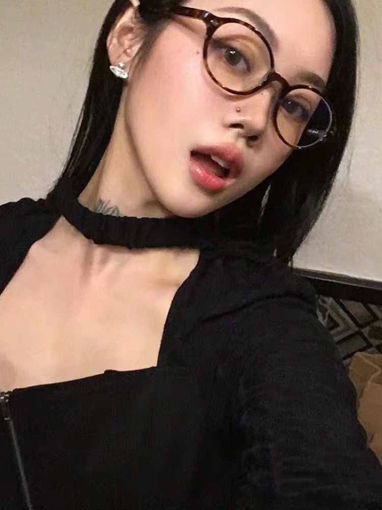 复古椭圆形书呆子方圆脸素颜眼镜女豹纹色小框可配度数近视平光镜 - 图1