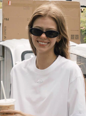 欧美椭圆小框太阳镜女夏季显脸