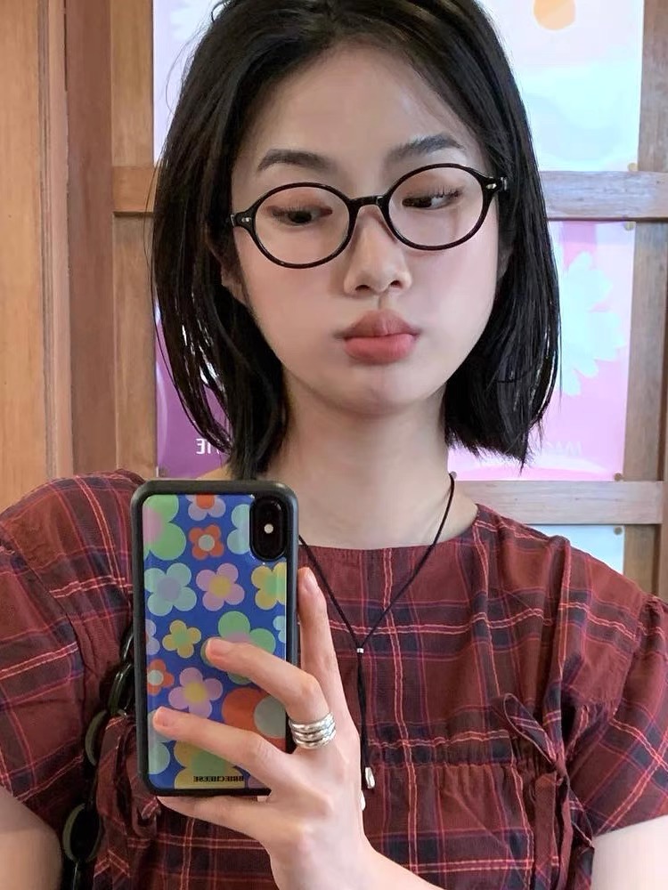 复古椭圆形书呆子方圆脸素颜眼镜女豹纹色小框可配度数近视平光镜 - 图2