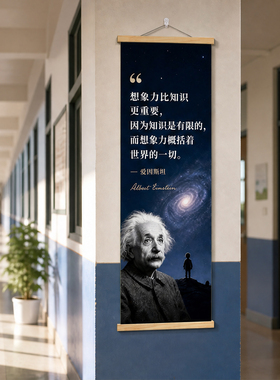 爱因斯坦名人名言卷轴挂画初高中物理励志标语实木挂轴教室文化墙