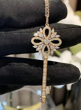 维多利亚瑰宝雪花钥匙项链女纯银玫瑰金满钻长款毛衣链秋冬百搭潮