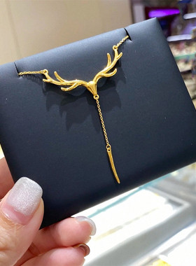 一鹿有你项链女纯银镀黄金色鹿头套链长款流苏锁骨链个性设计百搭