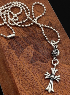 单球十字架项链纯银做旧锁骨链接头毛衣链朋克嘻哈男女情侣同款潮