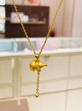 福禄葫芦流苏项链 女纯银925镀黄金色长款吊坠锁骨链新中式复古潮