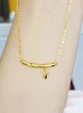 19716竹节项链 女纯银镀黄金色长青竹节节高吊坠锁骨链网红简约潮