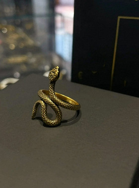 МОПО流金古埃及独白蛇戒纯银镀黄金色黑金蛇形戒指男女情侣潮