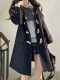 Preppy style school horn button coat for women navy blue autumn and winter day style woolen coat