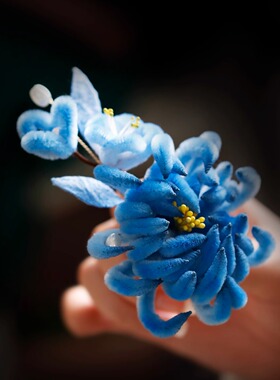 国风唯美蓝色菊花发夹
