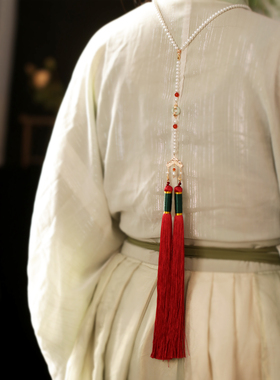 如意锁璎珞背云女红色马面裙配饰