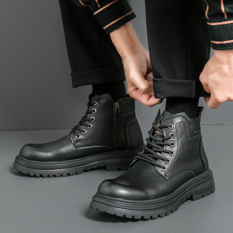马丁靴男高帮2025新款秋冬季英伦复古百搭厚底工装男士侧拉链皮靴 - 图2