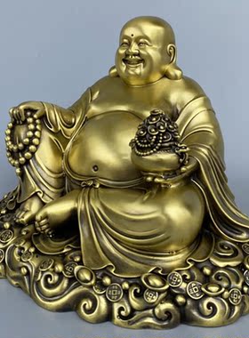 纯铜大肚弥勒佛开心笑佛 风水家用佛堂供奉神像 黄铜弥勒菩萨摆件