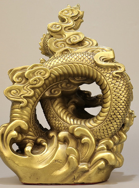 纯铜龙摆件生肖龙年吉祥物吸水龙盘龙飞龙在天五爪青龙戏珠装饰