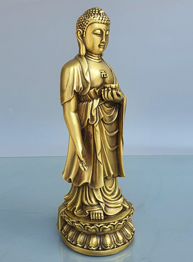 纯铜天坛佛阿弥陀佛佛祖 黄铜站莲花释迦牟尼佛 家用供养佛像摆件