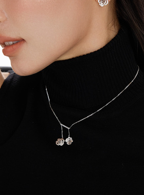 朝慕newmoon双生玫瑰银镀白金流光项链轻奢锁骨链时尚百搭高级