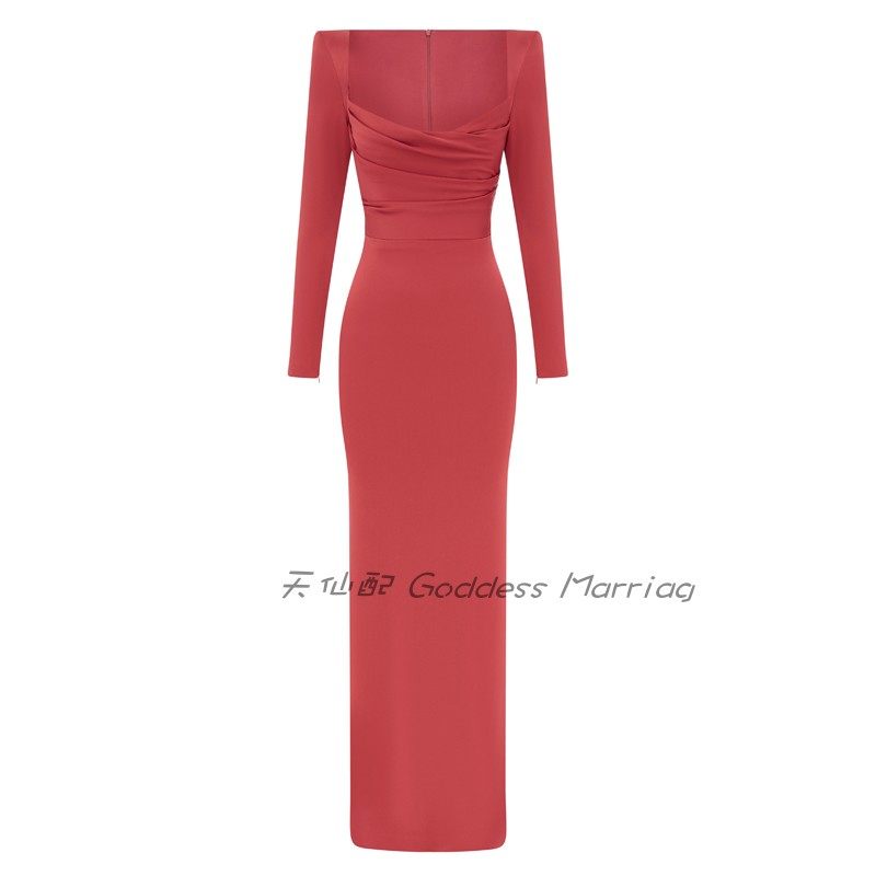 晚礼服女长款豆纱红高级质感年会舞台主持2023新款宴会连衣裙大气