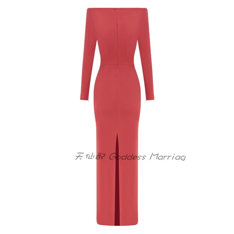 晚礼服女长款豆纱红高级质感年会舞台主持2023新款宴会连衣裙大气