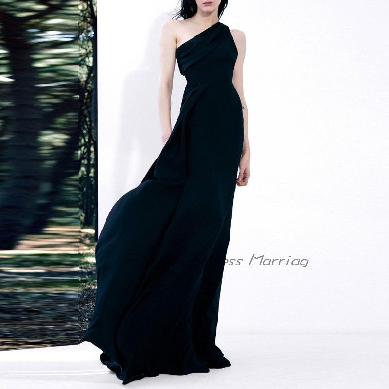 斜单肩晚礼服鱼尾长裙红毯走秀高端大气年会主持人宴会连衣裙气质