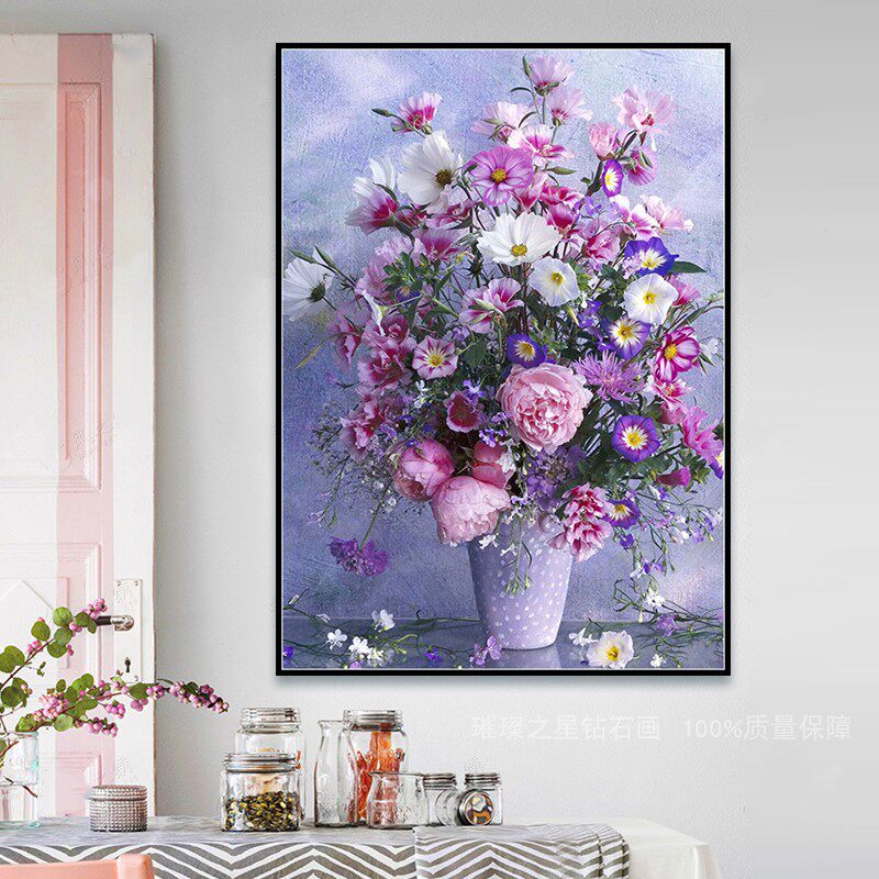 满钻2025新款钻石画餐厅花卉5d点贴钻十字绣客厅紫色花瓶卧室小幅,淘宝优惠券,粉丝福利购,淘宝优惠卷