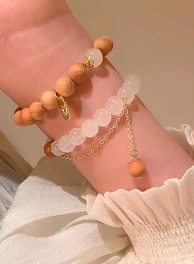 新中式猫眼石木珠手链女轻奢小众设计手串个性高级感简约复古手饰