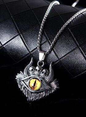 霸气恶魔之眼撒旦地裂鬼牛角项链兄弟潮流个性嘻哈百搭吊坠毛衣链