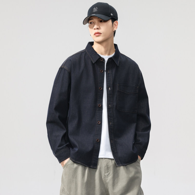 斌斌梨微胖男生宽松剪裁廓形衬衣日系潮流高街辑明线翻领牛仔衬衫,淘宝优惠券,粉丝福利购,淘宝优惠卷